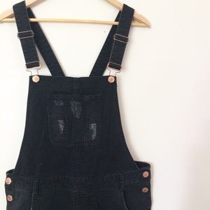Distressed black overalls